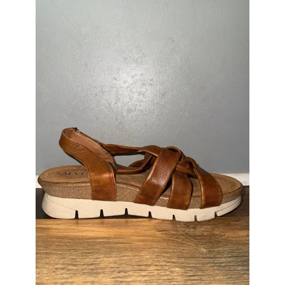Salvia Birch‎ Veronica Cognac Leather Sandals Size 38 -7.5